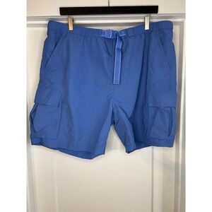 Lands End Mens Blue Nylon Cargo Swim Trunks Belted Mesh Lined XXL 44-46 Coastal1
